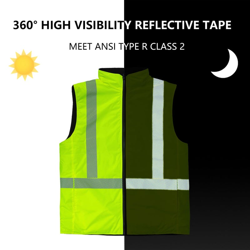 FONIRRA High Visibility Jacket for Men Waterproof,ANSI Class 2 Hi Vis Fleece Jacket for Outdoor,Safety Jacket for Construction - Image 3