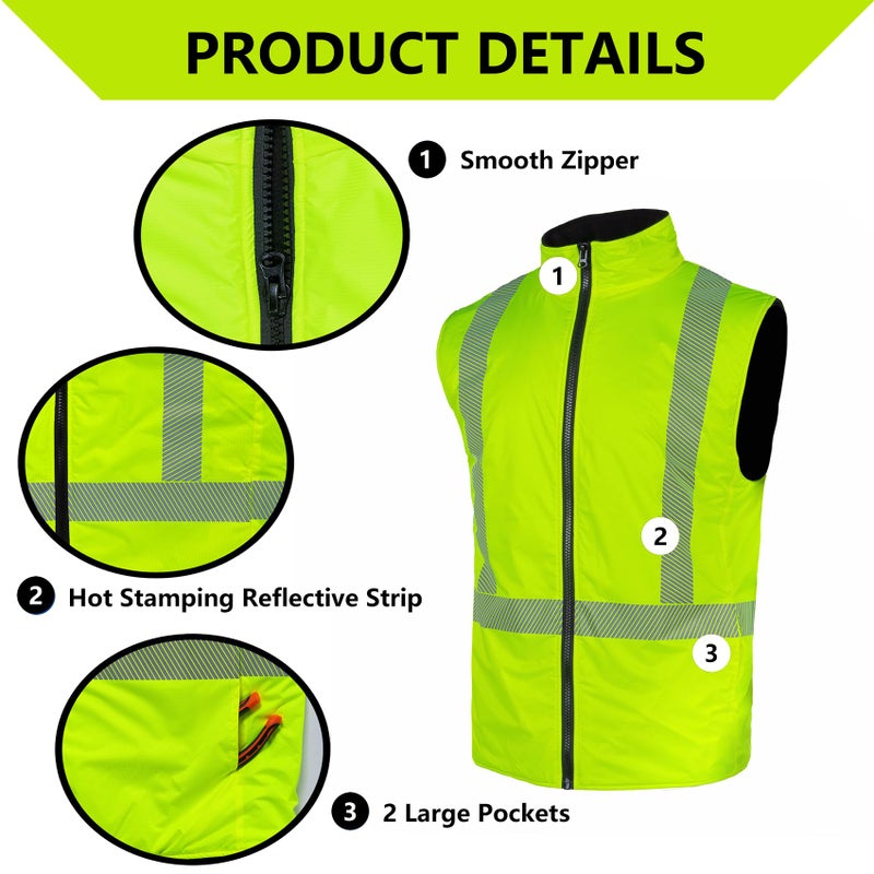 FONIRRA High Visibility Jacket for Men Waterproof,ANSI Class 2 Hi Vis Fleece Jacket for Outdoor,Safety Jacket for Construction - Image 4