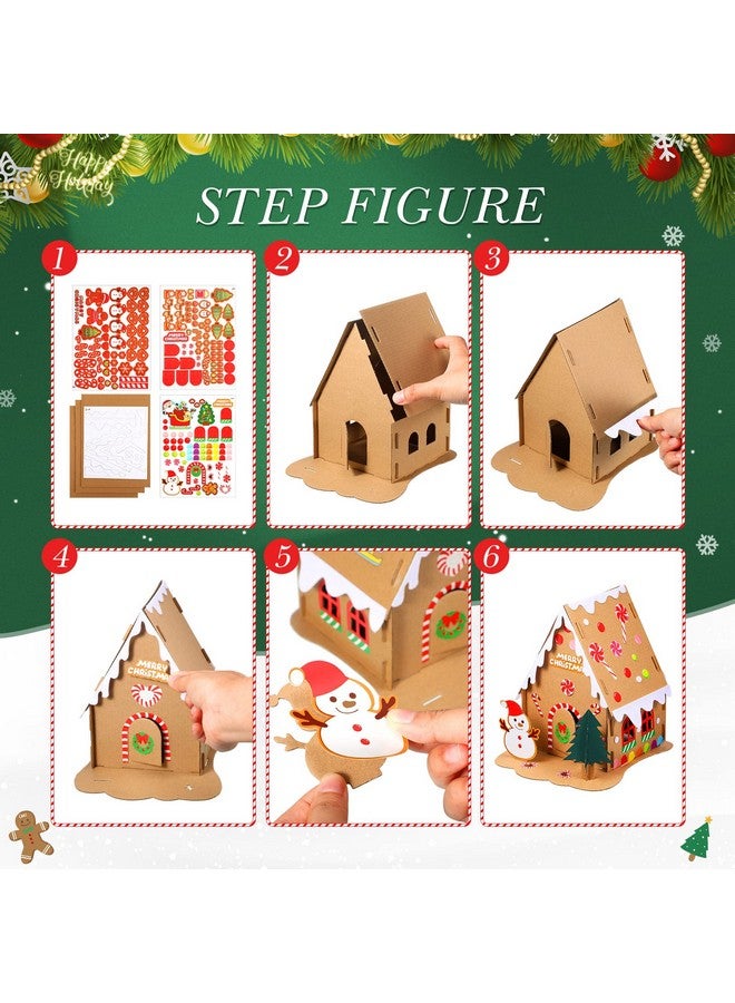 Sumind 6 Sets Christmas Gingerbread House Kit Christmas Crafts for Kids Mini Christmas Cardboard Make-a-Gingerbread House Craft for Boy Girl Christmas Party Game Craft Supplies(Lovely Style) - Image 5