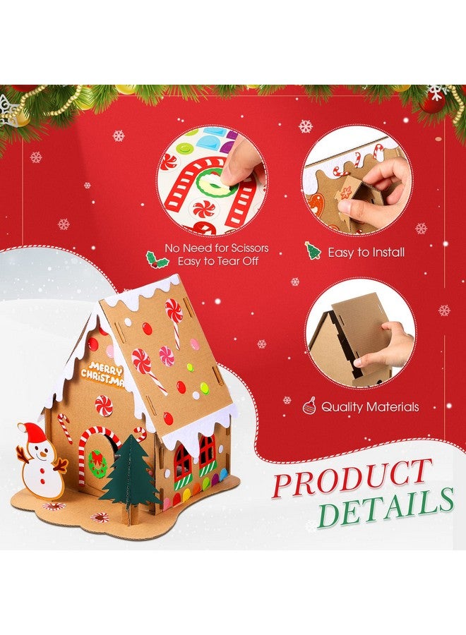 Sumind 6 Sets Christmas Gingerbread House Kit Christmas Crafts for Kids Mini Christmas Cardboard Make-a-Gingerbread House Craft for Boy Girl Christmas Party Game Craft Supplies(Lovely Style) - Image 4