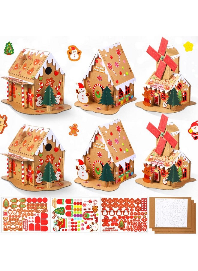 Sumind 6 Sets Christmas Gingerbread House Kit Christmas Crafts for Kids Mini Christmas Cardboard Make-a-Gingerbread House Craft for Boy Girl Christmas Party Game Craft Supplies(Lovely Style) - Image 1
