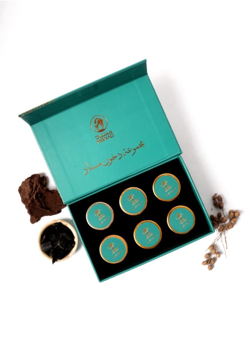 Misnad MISNAD Bakhoor Combo Set – Dukhoon & Oud Muattar | Traditional Middle Eastern Incense | 6 Distinct Scents | Long-Lasting Aroma | Oriental Fragrance Set for Home, Prayer & Gifting  - Image 1