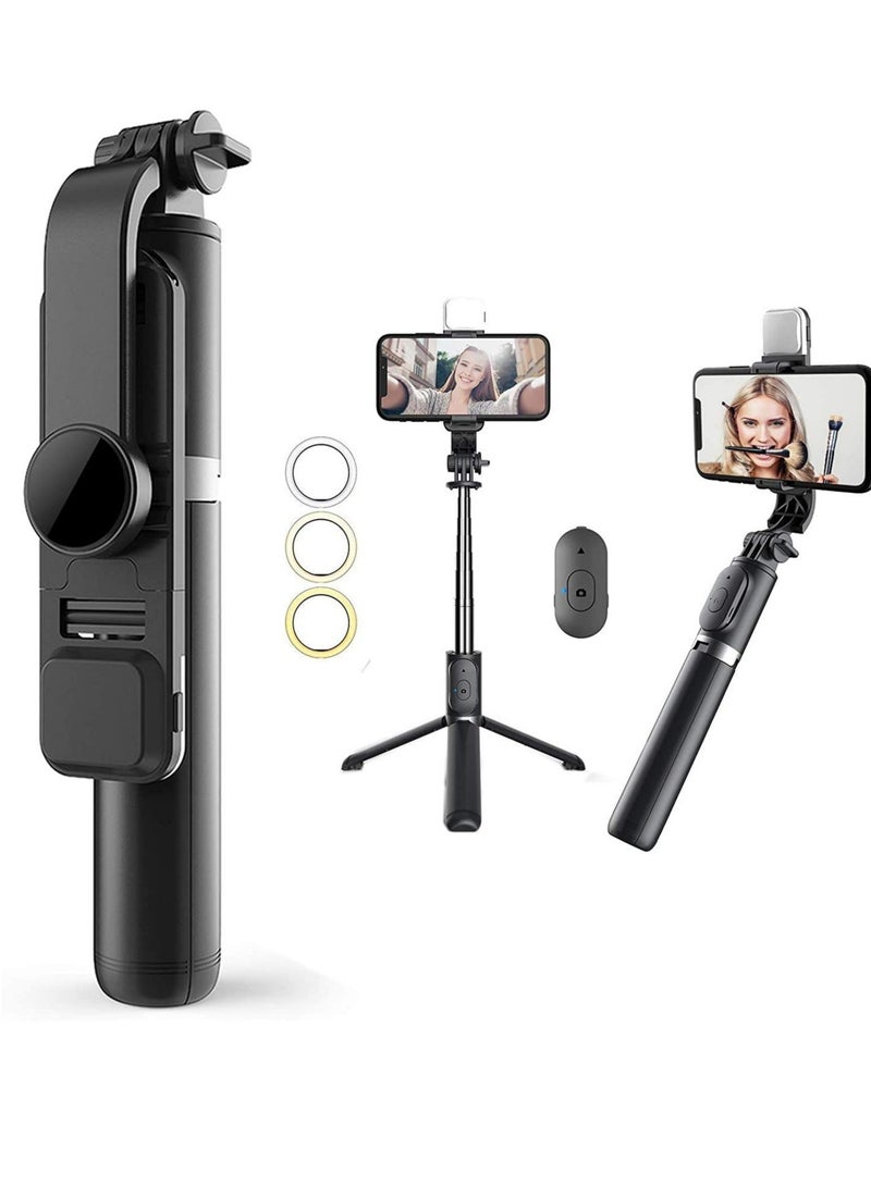 ELTRAZONE Bluetooth Extendable Selfie Stick with Led Light Wireless Remote and Tripod Stand 104cm for All iPhone and Android Smartphone - Image 1