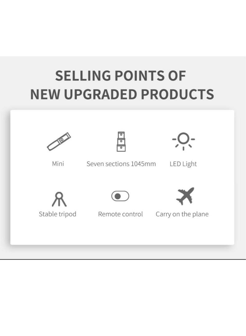 ELTRAZONE Bluetooth Extendable Selfie Stick with Led Light Wireless Remote and Tripod Stand 104cm for All iPhone and Android Smartphone - Image 5