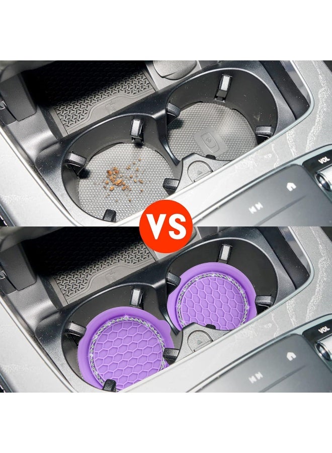 Amooca Car Cup Coaster Universal Non-Slip Cup Holders Bling Crystal Rhinestone Car Interior Accessories 2 Pack Purple - Image 4