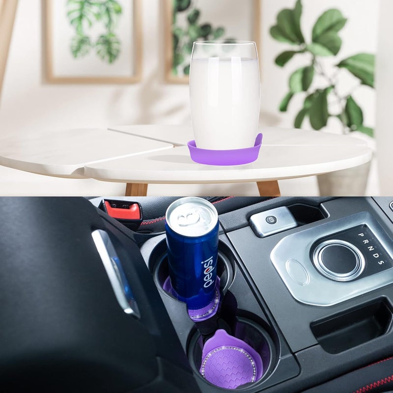 Amooca Car Cup Coaster Universal Non-Slip Cup Holders Bling Crystal Rhinestone Car Interior Accessories 2 Pack Purple - Image 2