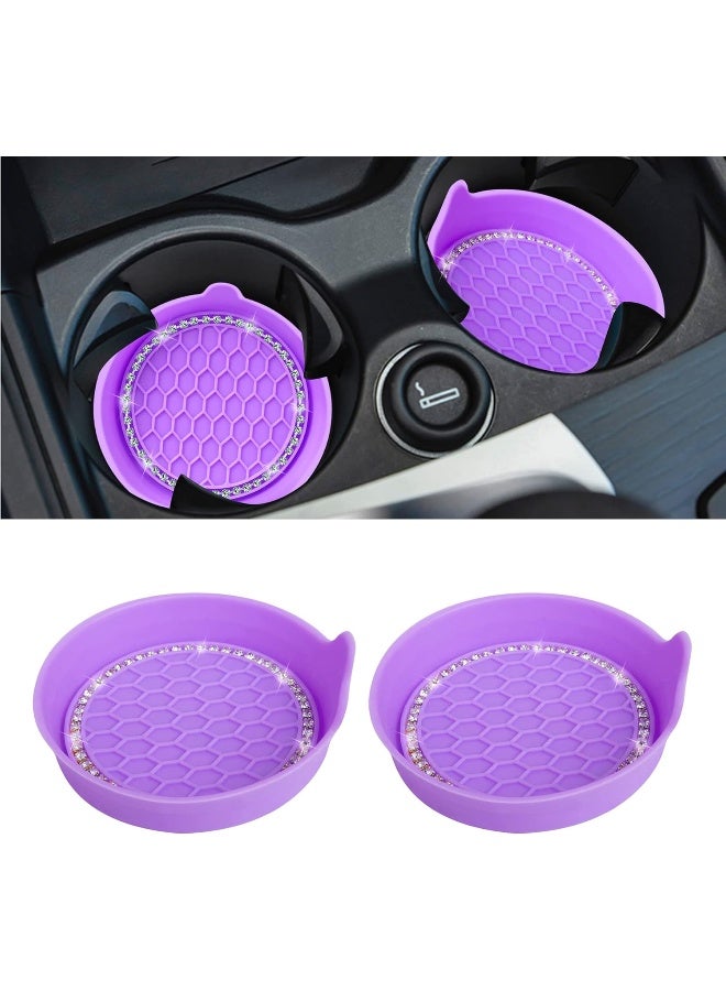 Amooca Car Cup Coaster Universal Non-Slip Cup Holders Bling Crystal Rhinestone Car Interior Accessories 2 Pack Purple - Image 1