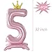 Tellpet Crown Pink Number 5 Balloon with Base For Girls 5th Birthday Party Decoration - Image 4