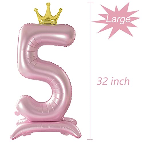 Tellpet Crown Pink Number 5 Balloon with Base For Girls 5th Birthday Party Decoration - Image 5