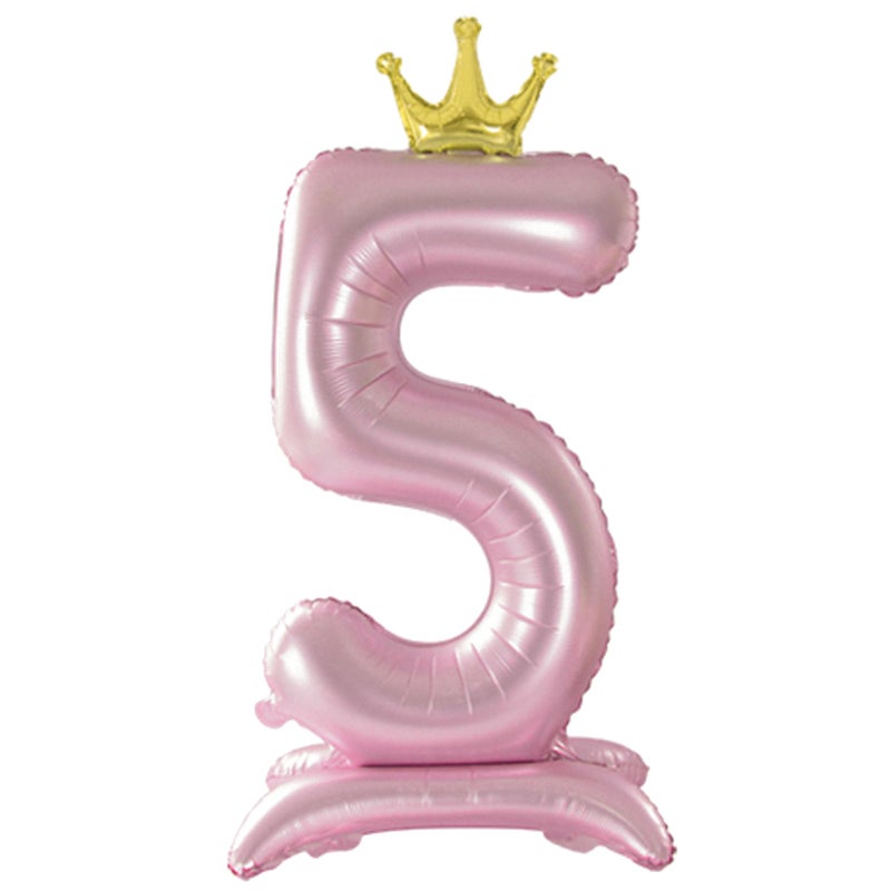 Tellpet Crown Pink Number 5 Balloon with Base For Girls 5th Birthday Party Decoration - Image 3