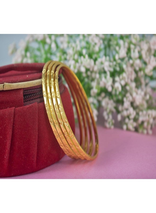JFL - Jewellery For Less Classic Gold-Plated Floral Engravings Bangle Set for Women and Girls. (Set of 4) - Image 4