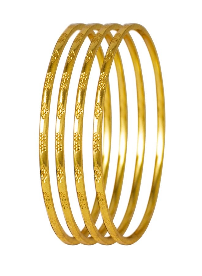 JFL - Jewellery For Less Classic Gold-Plated Floral Engravings Bangle Set for Women and Girls. (Set of 4) - Image 1