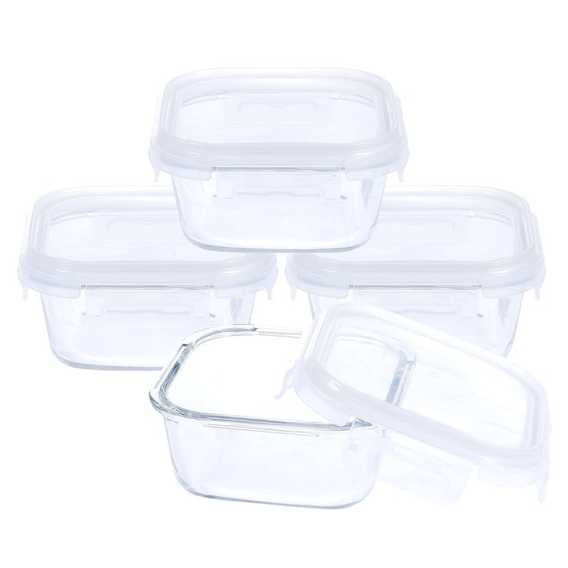SIMPARTE Borosilicate Square Glass Food Container with Lid Transparent Safe Storage Lock Microwave Safe Oven Safe 320ML set of 4 - Image 4