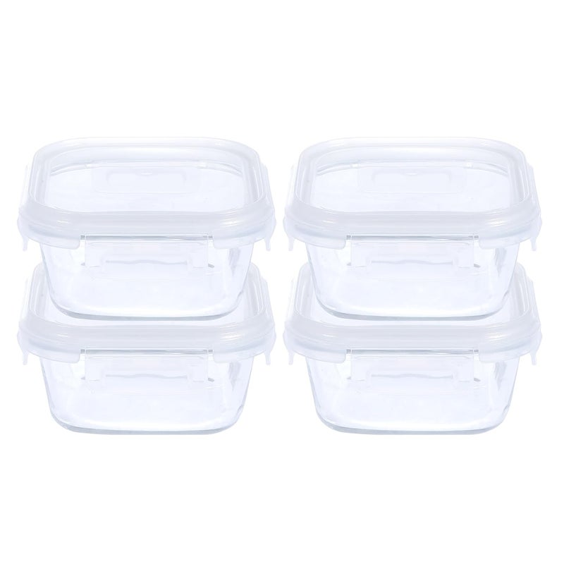 SIMPARTE Borosilicate Square Glass Food Container with Lid Transparent Safe Storage Lock Microwave Safe Oven Safe 320ML set of 4 - Image 2