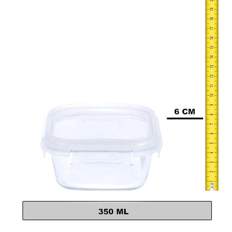 SIMPARTE Borosilicate Square Glass Food Container with Lid Transparent Safe Storage Lock Microwave Safe Oven Safe 320ML set of 4 - Image 5