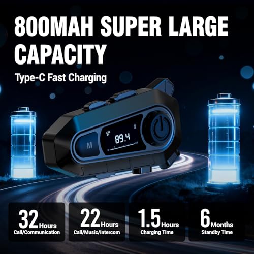EDYELL A1 Motorcycle Bluetooth Headsets,Smart LED Display Motorcycle Helmet Speakers,Group Communication System On Ear Headphones,HD Calling and HiFi Music,Waterproof & Dustproof Helmet Headset - Image 5