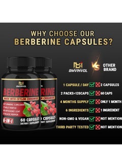 BMVINVOL BMVINVOL (2 Packs) Berberine Supplement 4700mg Plus Ceylon Cinnamon, Turmeric - 120 Capsules - Supports Immune Function - Berberine HCl Supplement Pills - 4 Months Supply  - Image 5
