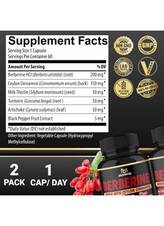 BMVINVOL BMVINVOL (2 Packs) Berberine Supplement 4700mg Plus Ceylon Cinnamon, Turmeric - 120 Capsules - Supports Immune Function - Berberine HCl Supplement Pills - 4 Months Supply  - Image 2