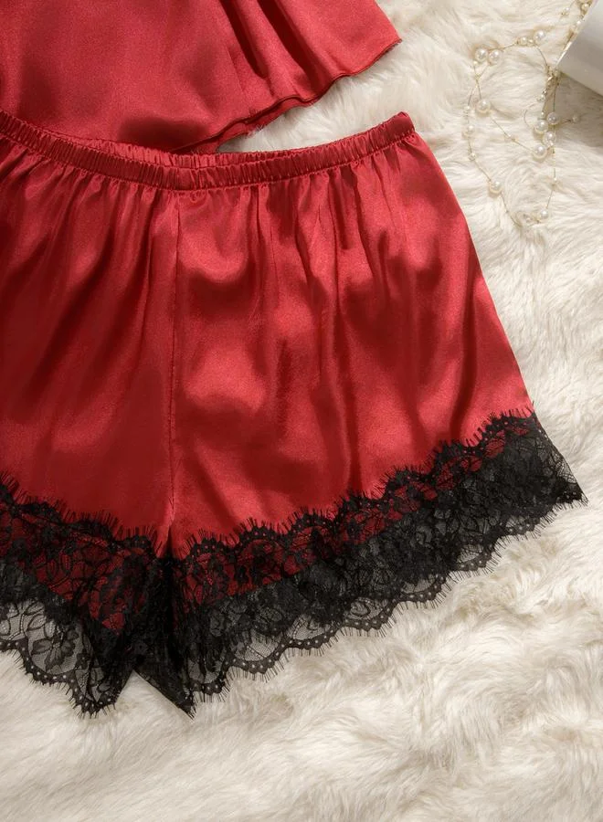 Take Two  Red Lace Cami Top and Shorts Set for Women | Best Price UAE