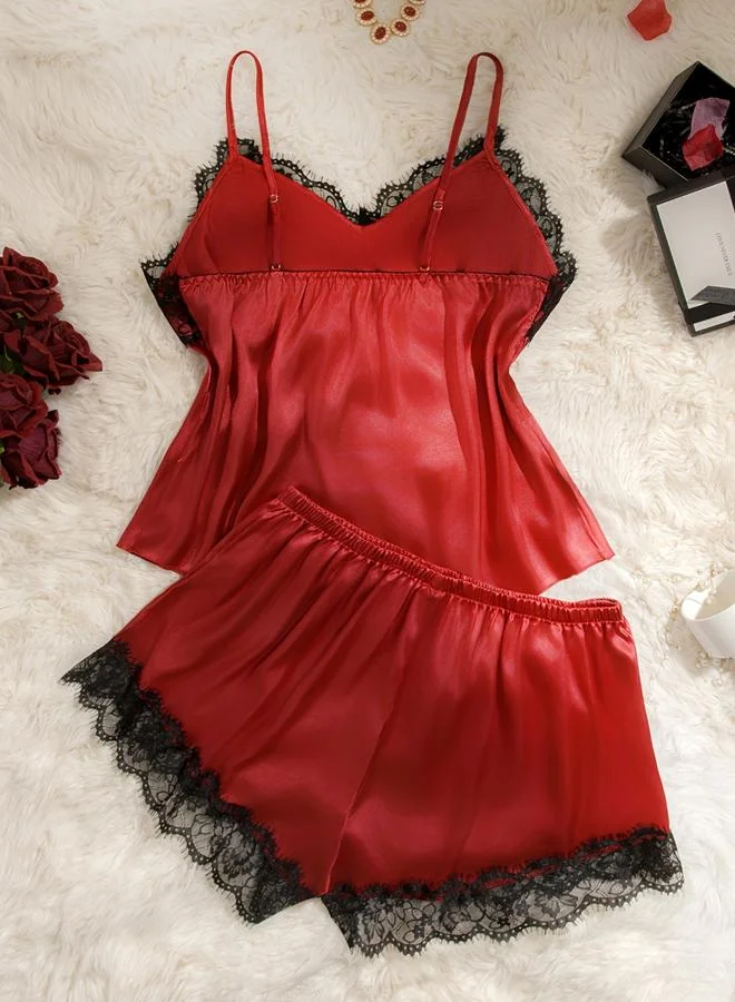 Take Two Red Lace Cami Top and Shorts Set