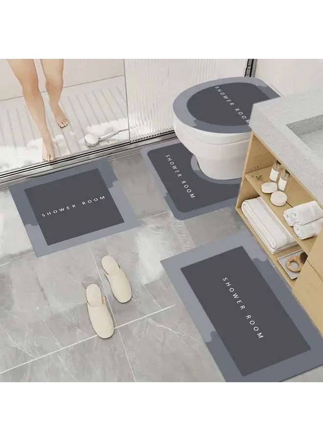 Gray Bathroom Toilet Mat Set 4pcs Super Absorbent Quick Dry Non Slip Machine Washable - Image 2