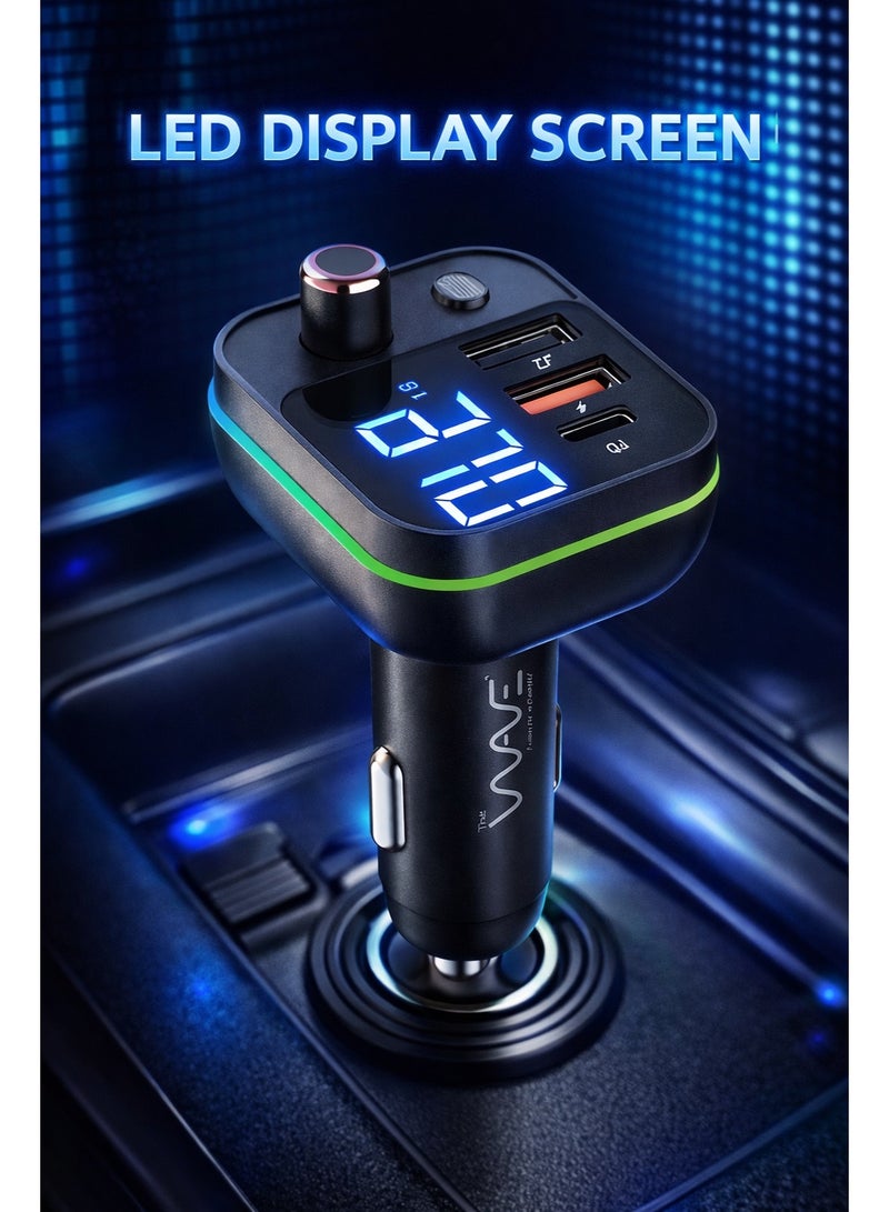 وايف جهاز إرسال FM للسيارة بتقنية بلوتوث 5.0 مع شحن سريع QC3.0 و PD، شاشة LED، مكالمات بدون استخدام اليدين، مشغل موسيقى USB وبطاقة TF، محول شاحن سيارة بإضاءة RGB - Image 2