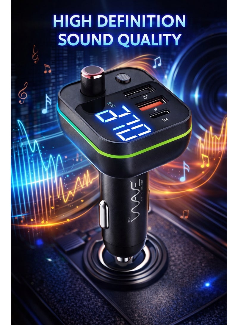 وايف جهاز إرسال FM للسيارة بتقنية بلوتوث 5.0 مع شحن سريع QC3.0 و PD، شاشة LED، مكالمات بدون استخدام اليدين، مشغل موسيقى USB وبطاقة TF، محول شاحن سيارة بإضاءة RGB - Image 3