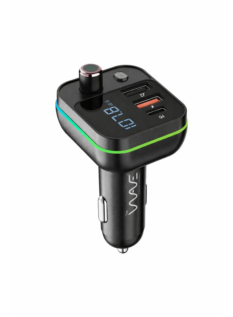 وايف جهاز إرسال FM للسيارة بتقنية بلوتوث 5.0 مع شحن سريع QC3.0 و PD، شاشة LED، مكالمات بدون استخدام اليدين، مشغل موسيقى USB وبطاقة TF، محول شاحن سيارة بإضاءة RGB - Image 1