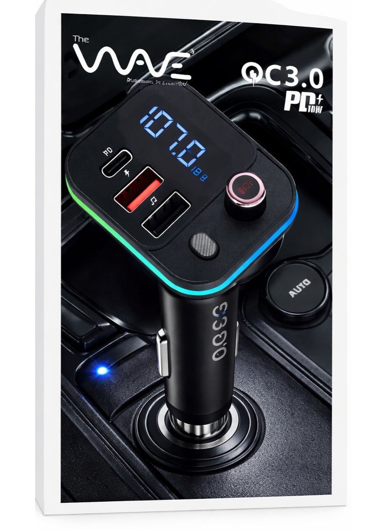 وايف جهاز إرسال FM للسيارة بتقنية بلوتوث 5.0 مع شحن سريع QC3.0 و PD، شاشة LED، مكالمات بدون استخدام اليدين، مشغل موسيقى USB وبطاقة TF، محول شاحن سيارة بإضاءة RGB - Image 4
