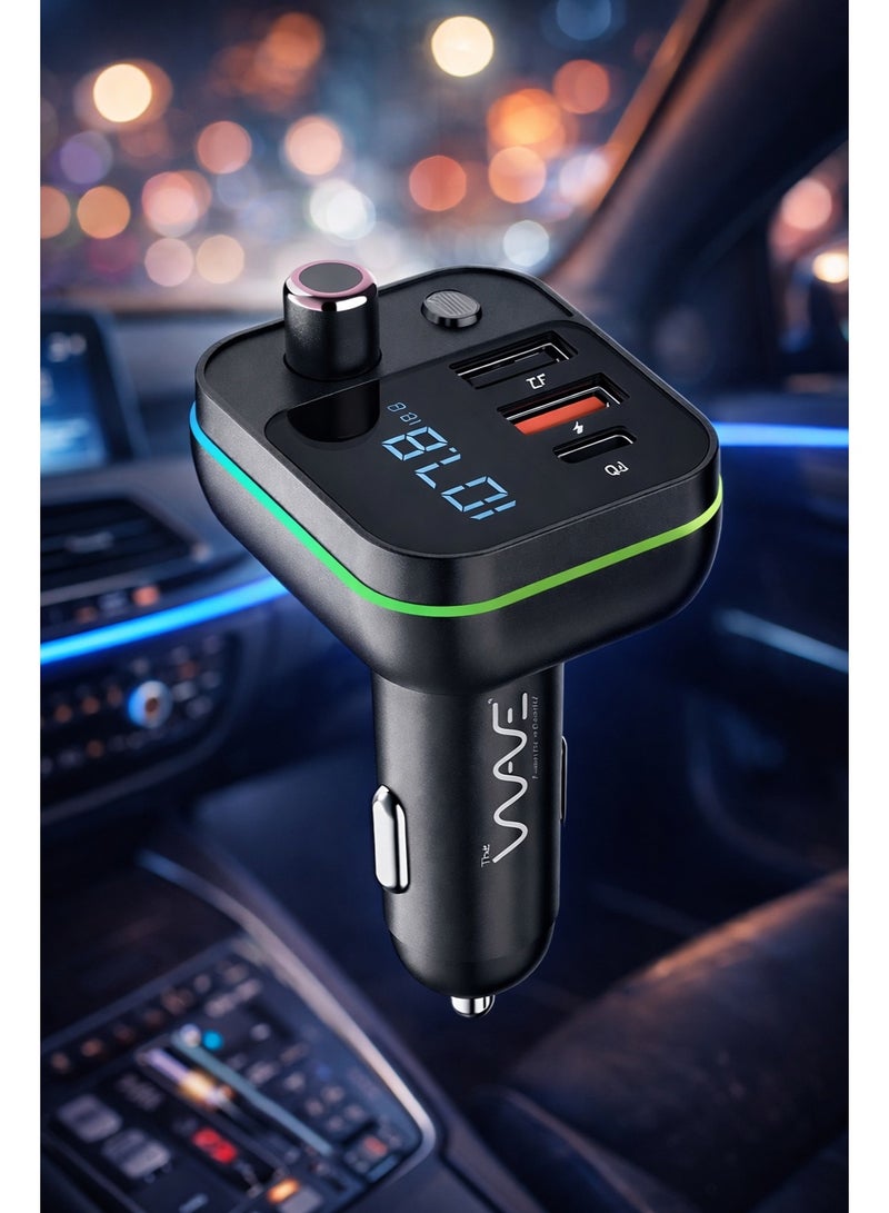 وايف جهاز إرسال FM للسيارة بتقنية بلوتوث 5.0 مع شحن سريع QC3.0 و PD، شاشة LED، مكالمات بدون استخدام اليدين، مشغل موسيقى USB وبطاقة TF، محول شاحن سيارة بإضاءة RGB - Image 5