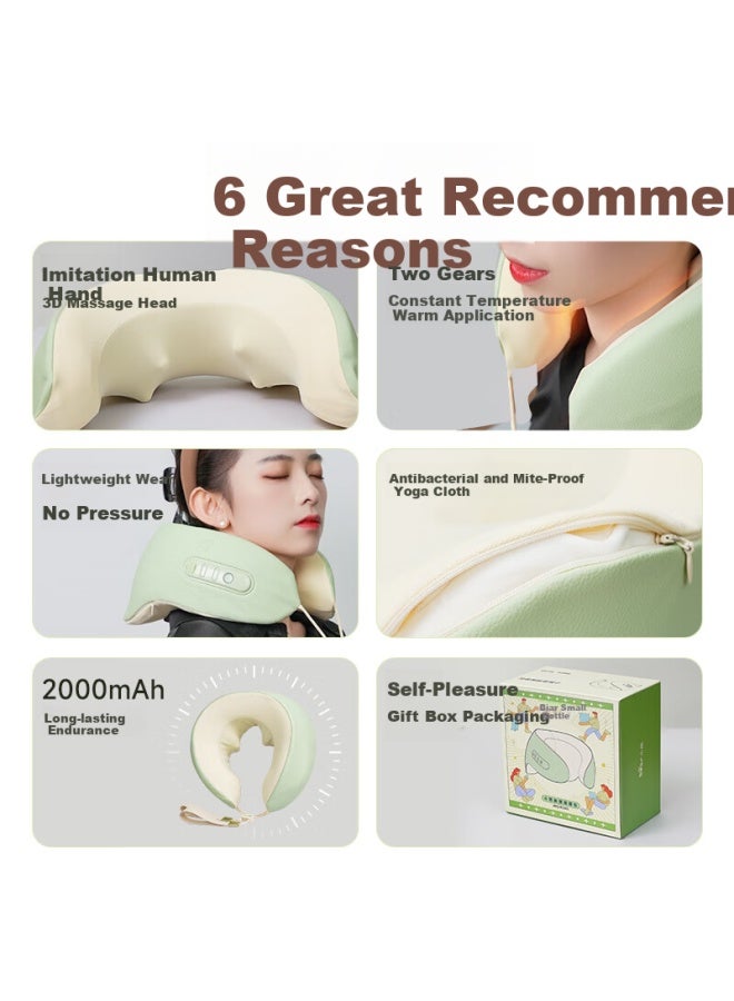 Bear Bear Cervical Shoulder Neck Massager Smart Neck Massager Portable Ring Neck U-shaped Pillow Hot Compress Kneading Practical International Women's Day Gift For Men And Women Amq-r10w1  - Image 1