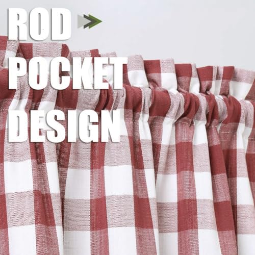 Bapawfish Red White Swag Valance Curtains for Kitchen 36 Inches Length,Burgundy Buffalo Check Farmhouse Pattern Short Bathroom Window Curtain,Plaid Gingham Window Treatment,28"x36"x2,Red/White - Image 2