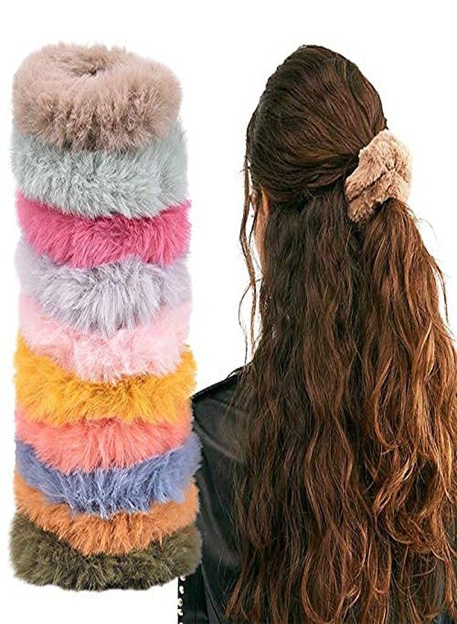 Minta 12 Pcs Fur Hair Scrunchies Rabbit Fuzzy Furry Elastics Bobbles Hair Bands Scrunchy Hair Tie Ropes Ponytail Holder for Women Girls Hair Accessories - Image 1