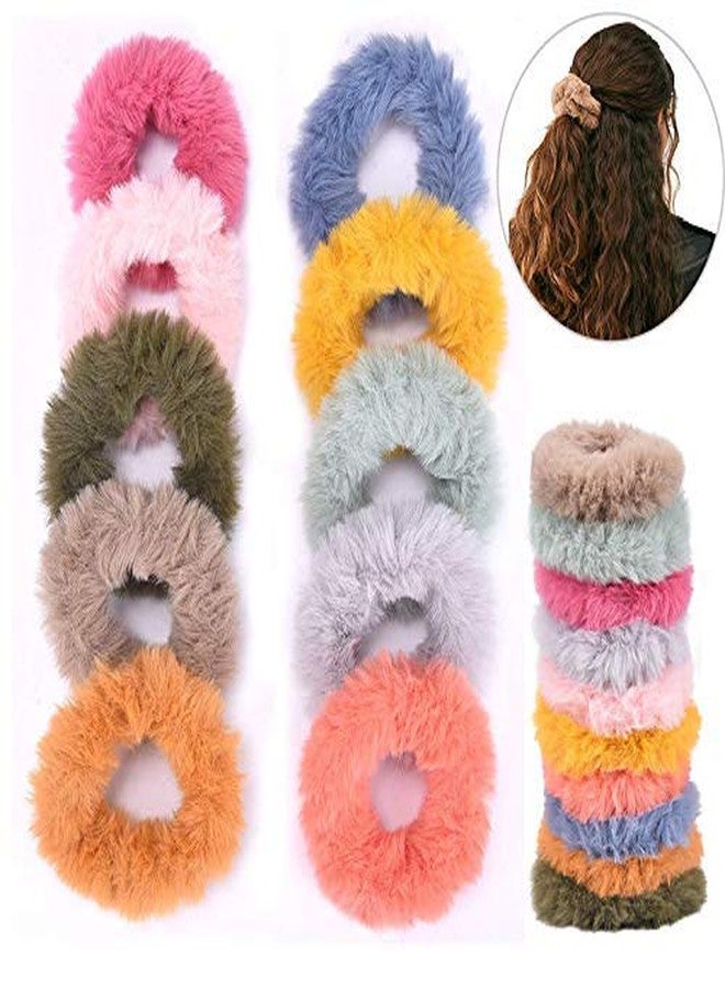 Minta 12 Pcs Fur Hair Scrunchies Rabbit Fuzzy Furry Elastics Bobbles Hair Bands Scrunchy Hair Tie Ropes Ponytail Holder for Women Girls Hair Accessories - Image 3
