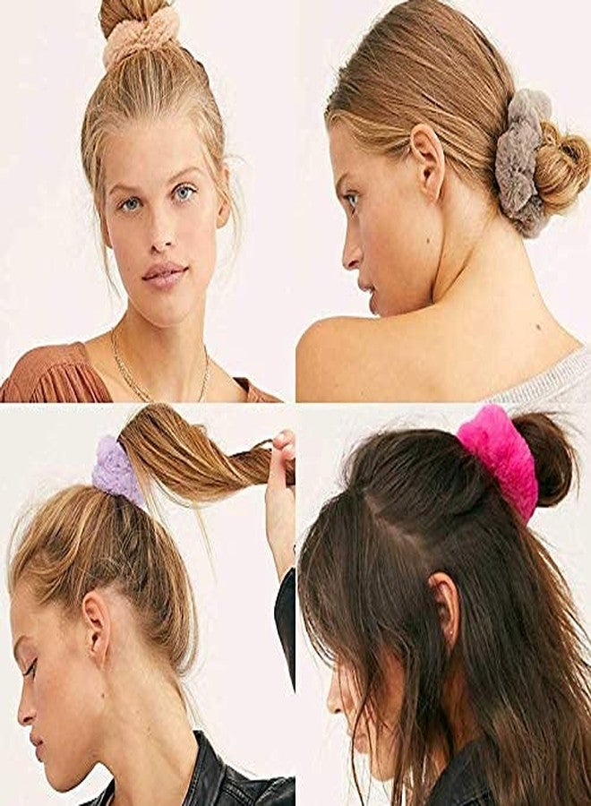 Minta 12 Pcs Fur Hair Scrunchies Rabbit Fuzzy Furry Elastics Bobbles Hair Bands Scrunchy Hair Tie Ropes Ponytail Holder for Women Girls Hair Accessories - Image 4