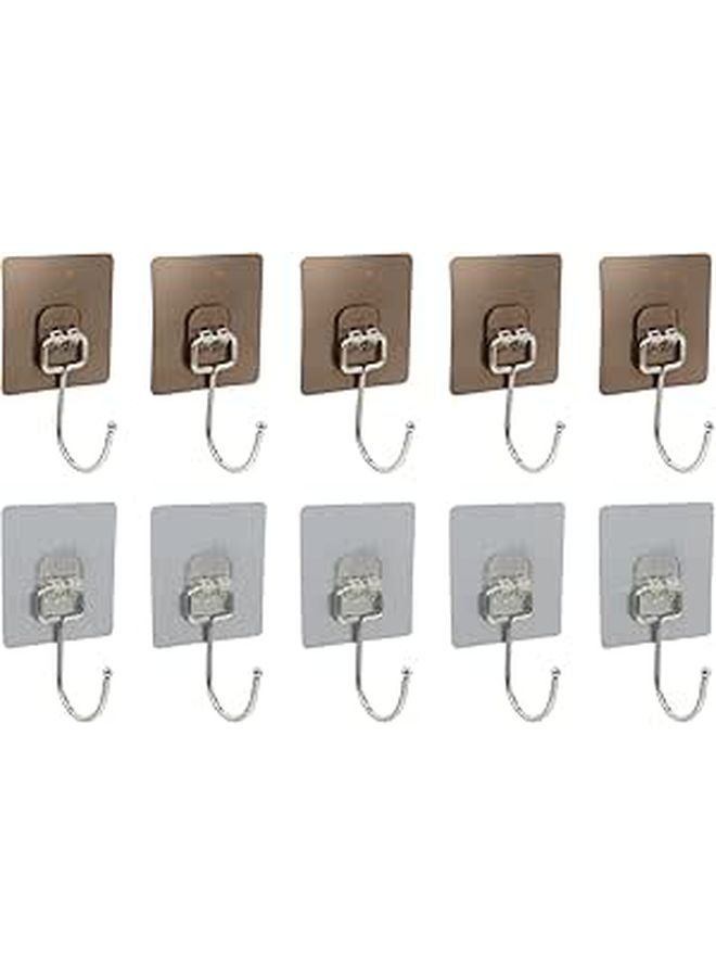 10pcs Stainless Steel Adhesive Wall Hooks Heavy Duty Rustproof for Bathroom Kitchen Door - Image 1
