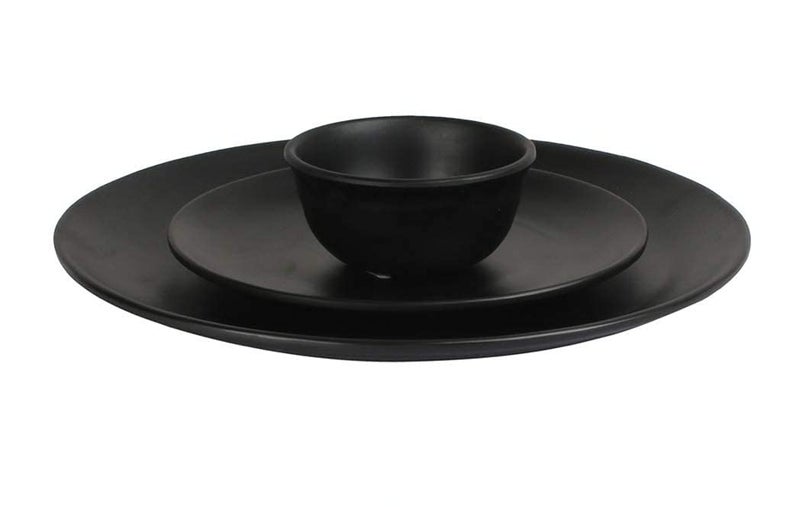 VolCraft Hand Made Black Matte Ceramic Plates for Dinner with Bowls (3 Pieces, 1 Bowl & 1 Dinner Plates, 1 Quarter Plate Dishwasher & Microwave Safe) -Dinner Sets Ceramic Bowls Set Dinnerware Sets - Image 1