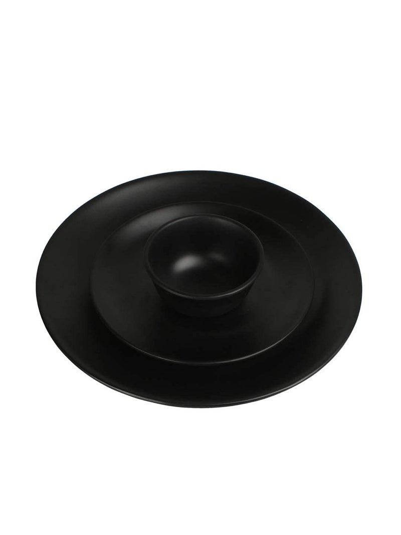 VolCraft Hand Made Black Matte Ceramic Plates for Dinner with Bowls (3 Pieces, 1 Bowl & 1 Dinner Plates, 1 Quarter Plate Dishwasher & Microwave Safe) -Dinner Sets Ceramic Bowls Set Dinnerware Sets - Image 3