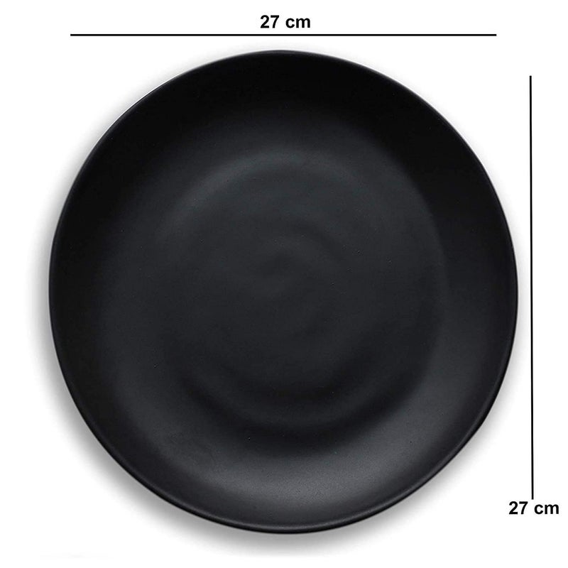 VolCraft Hand Made Black Matte Ceramic Plates for Dinner with Bowls (3 Pieces, 1 Bowl & 1 Dinner Plates, 1 Quarter Plate Dishwasher & Microwave Safe) -Dinner Sets Ceramic Bowls Set Dinnerware Sets - Image 2