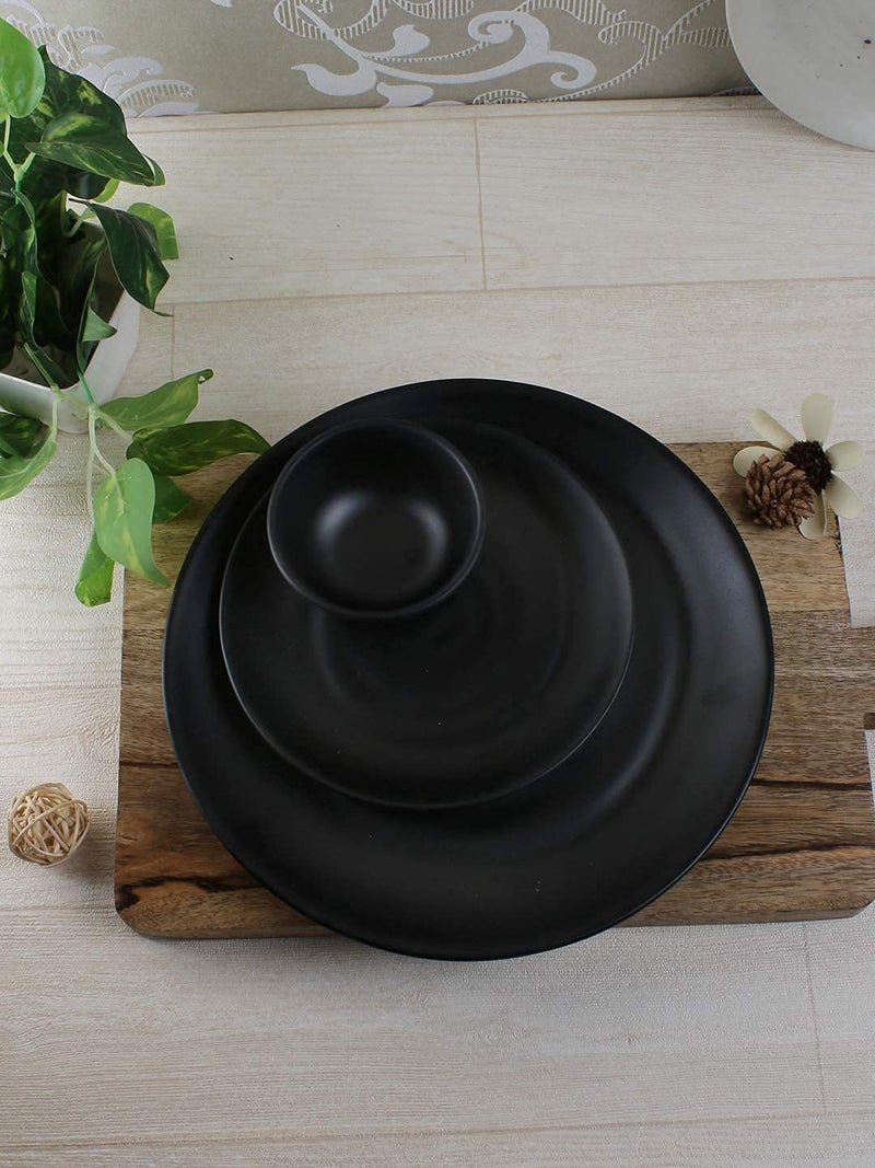 VolCraft Hand Made Black Matte Ceramic Plates for Dinner with Bowls (3 Pieces, 1 Bowl & 1 Dinner Plates, 1 Quarter Plate Dishwasher & Microwave Safe) -Dinner Sets Ceramic Bowls Set Dinnerware Sets - Image 4