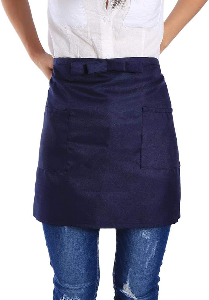 klarako Half Length Short Waist Apron Durable Waterproof Half Length Apron with Pockets Simple Color Short Apron Suitable for Kitchen Restaurant - Image 1