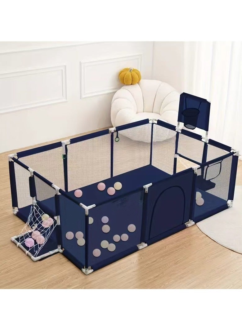 General Large Toddler Stainless Steel Pipe Foldable Safe Playpen For Twin - Blue 182cm*122cm*64cm  - Image 1