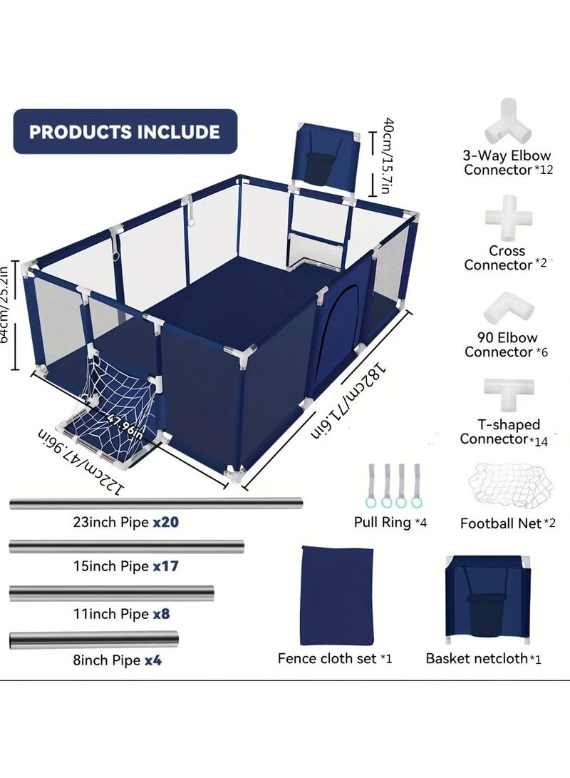 General Large Toddler Stainless Steel Pipe Foldable Safe Playpen For Twin - Blue 182cm*122cm*64cm  - Image 2