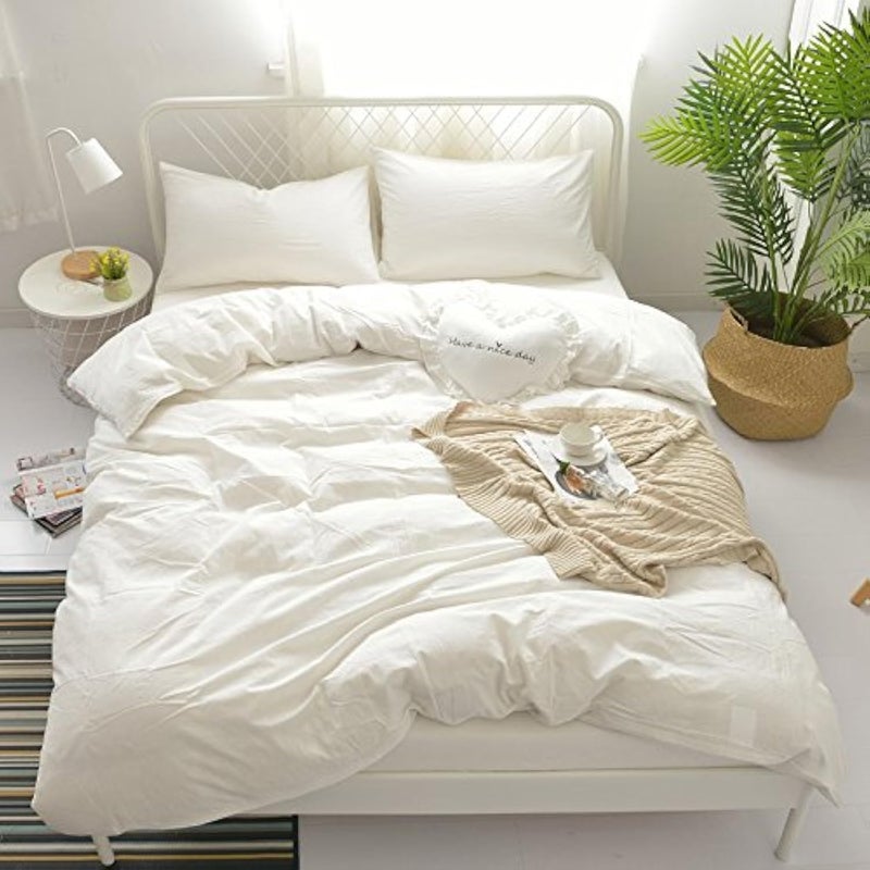 Rural Dandelion 100 Washed Cotton Duvet Cover Bedding Set  Healthy  Comfortable and Unique Style  3 pieces Full  White