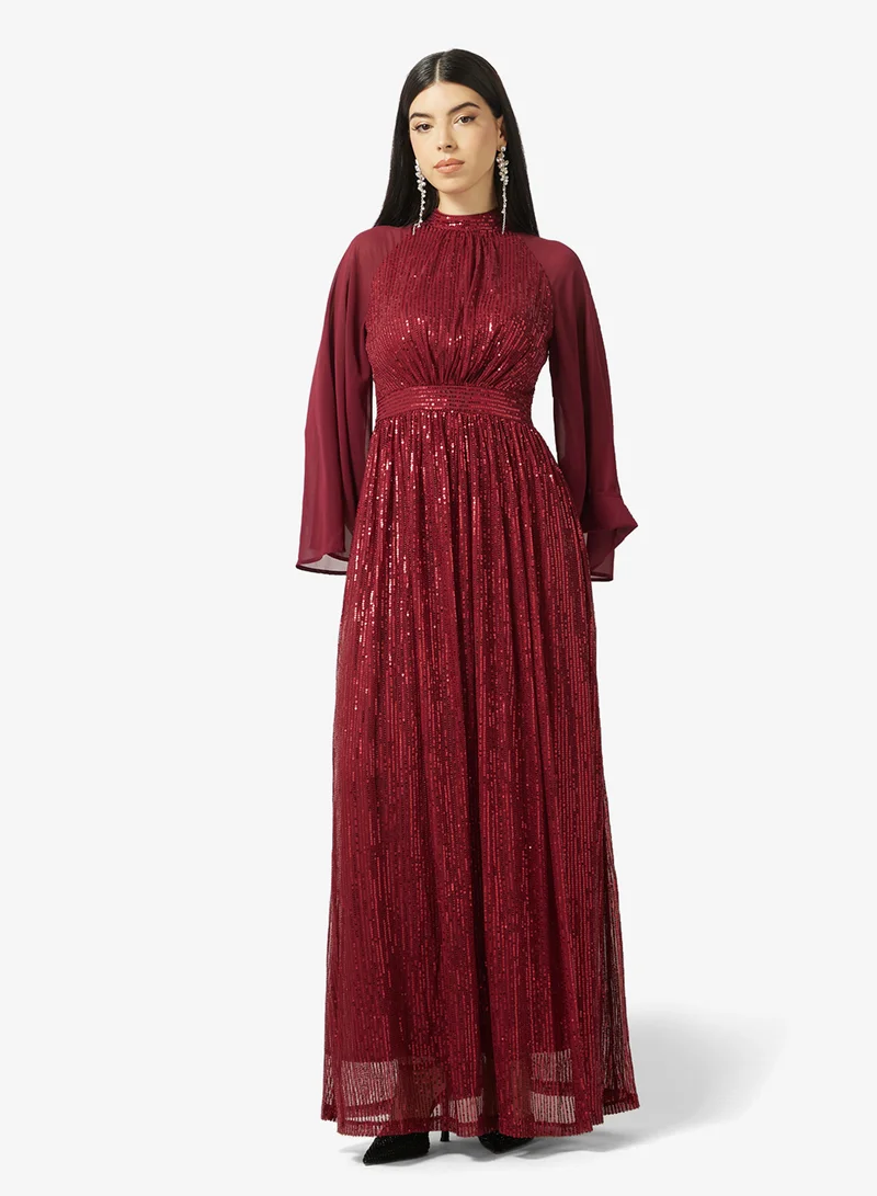 Khizana Shimmer Dress With Flare Sleeves