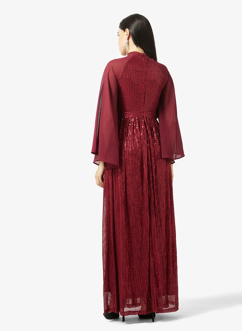 Khizana Shimmer Dress With Flare Sleeves
