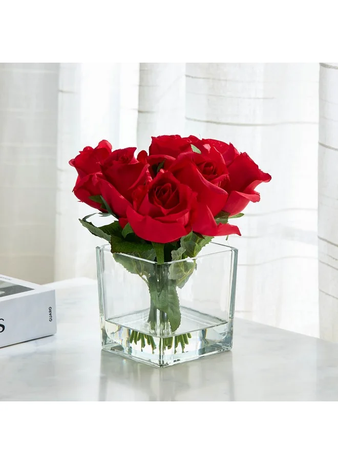 Home Box Liara Rose Buds Arrangement With Still Water In Glass Pot 30 Cm