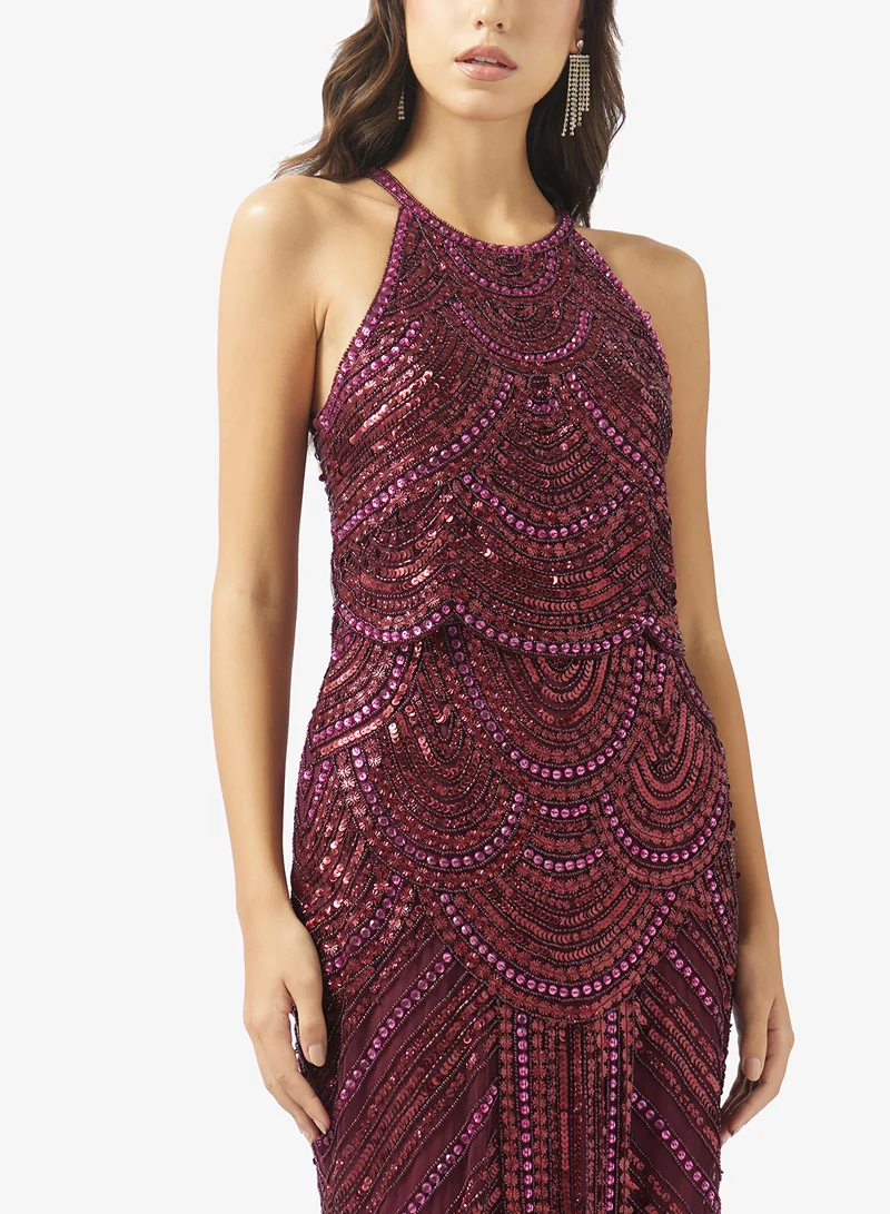 Namshi X  Halter Neck Bead Embellished Bodycon Dress for Women | Best Price UAE