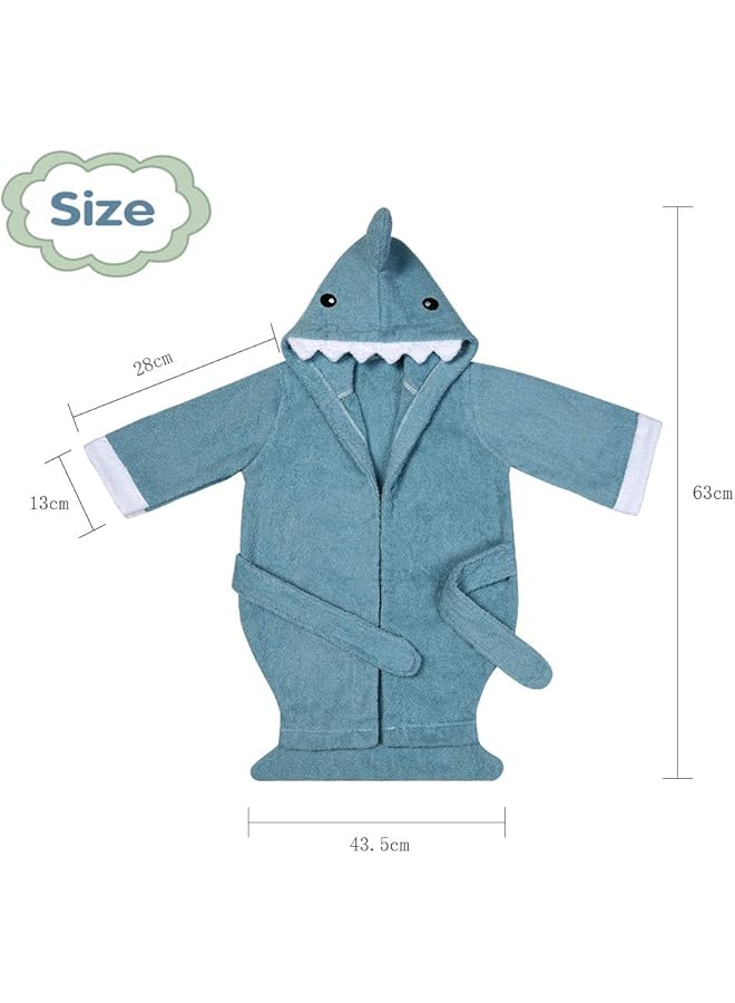 URAQT Baby Bathrobe 3D Animal Dressing Gown Super Soft Flannel Hooded Bath Towels Animal Baby Bath Robe Sleepwear Blue Shark M - Image 3