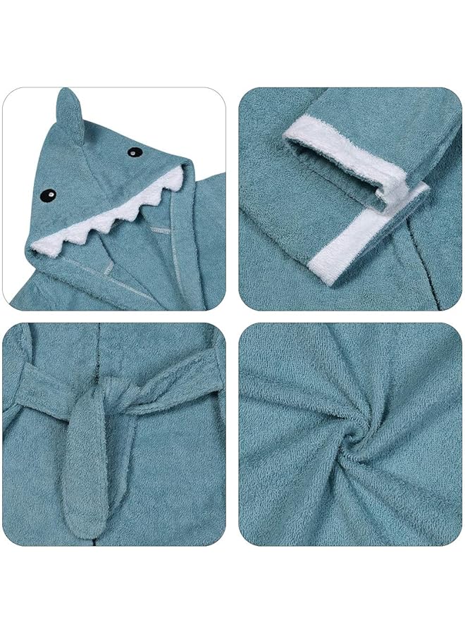 URAQT Baby Bathrobe 3D Animal Dressing Gown Super Soft Flannel Hooded Bath Towels Animal Baby Bath Robe Sleepwear Blue Shark M - Image 4